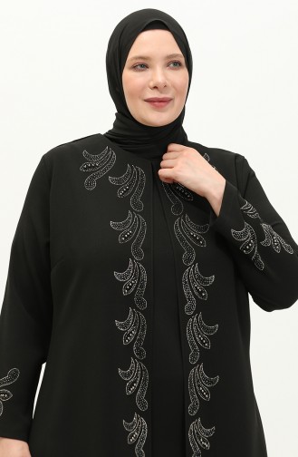 Übergrößen Kleid mit Steindruck 6127-03 Schwarz 6127-03