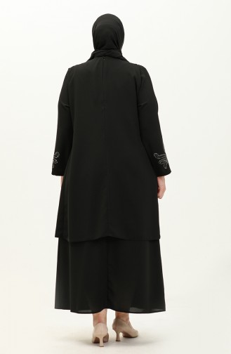 Übergrößen Kleid mit Steindruck 6127-03 Schwarz 6127-03