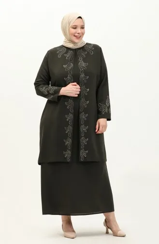 Robe Imprimée Pierre de Grande Taille 6127-04 Khaki Foncé 6127-04