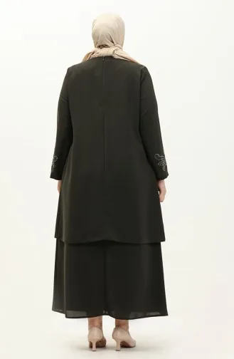 Robe Imprimée Pierre de Grande Taille 6127-04 Khaki Foncé 6127-04
