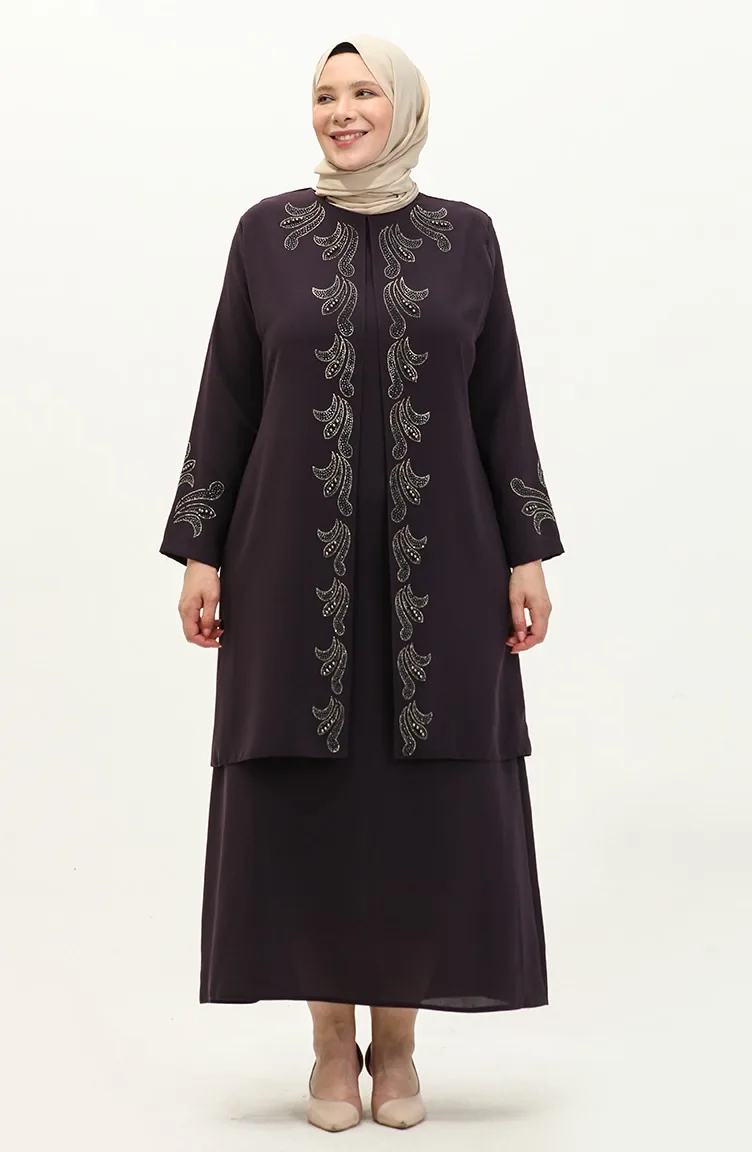 Robe Imprimée Pierre Grande Taille 6127-05 Pourpre 6127-05