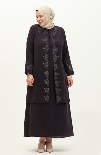 Robe Imprimée Pierre de Grande Taille 6127-05 Pourpre 6127-05