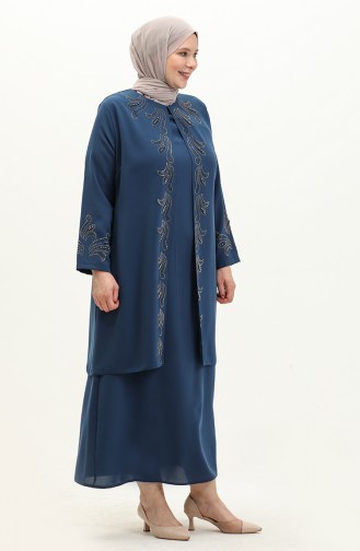 Übergröße Stein bedrucktes Kleid 6127-06 Indigo 6127-06