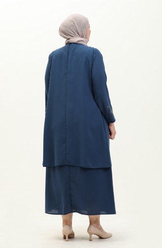 Übergröße Stein bedrucktes Kleid 6127-06 Indigo 6127-06