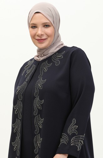 Übergrößen Kleid mit Steindruck 6127-07 Marineblau 6127-07