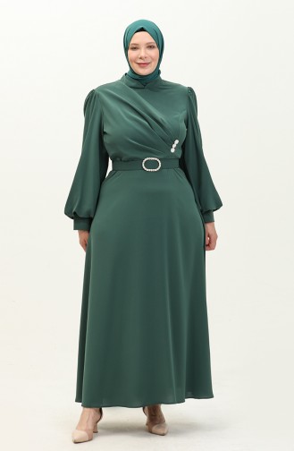 Klassisches Kleid mit Gürtel in Übergröße 2008-05 Smaragdgrün 2008-05