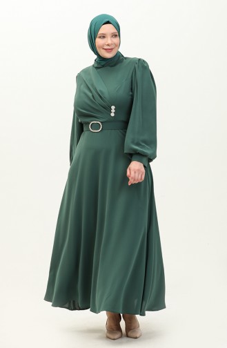 Klassisches Kleid mit Gürtel in Übergröße 2008-05 Smaragdgrün 2008-05