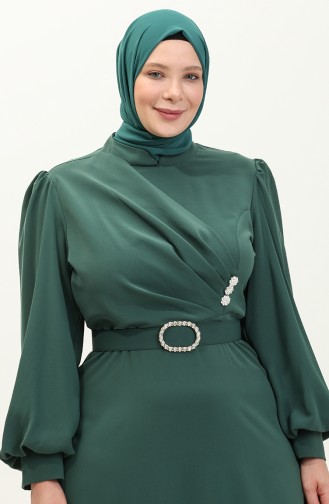 Klassisches Kleid mit Gürtel in Übergröße 2008-05 Smaragdgrün 2008-05