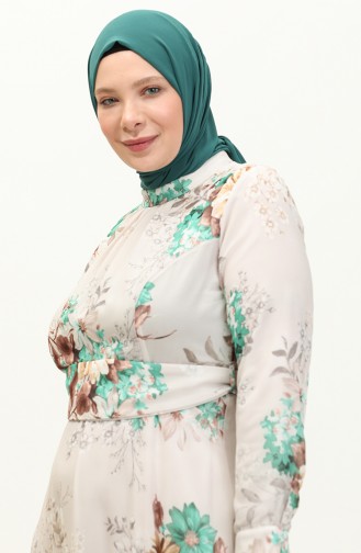 Plus Size Floral Chiffon Dress 3031-03 Ecru Green 3031-03