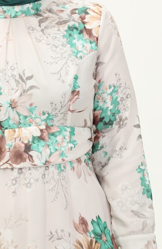 Plus Size Floral Chiffon Dress 3031-03 Ecru Green 3031-03