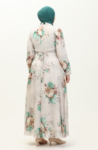 Plus Size Floral Chiffon Dress 3031-03 Ecru Green 3031-03