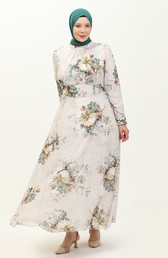 Plus Size Floral Chiffon Dress 3031-04 Ecru Brown 3031-04