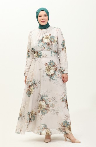 Plus Size Floral Chiffon Dress 3031-04 Ecru Brown 3031-04