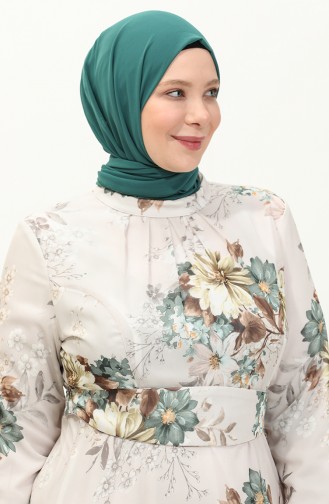 Plus Size Floral Chiffon Dress 3031-04 Ecru Brown 3031-04