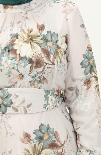 Plus Size Floral Chiffon Dress 3031-04 Ecru Brown 3031-04