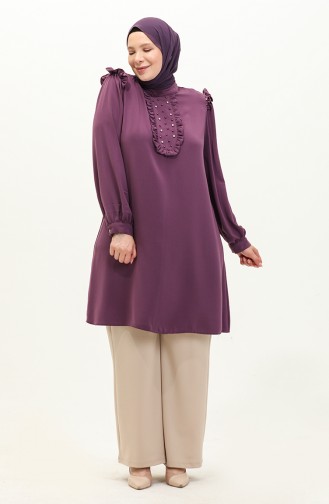 Fırfırlı Taşlı Tunik 2013-04 Mor