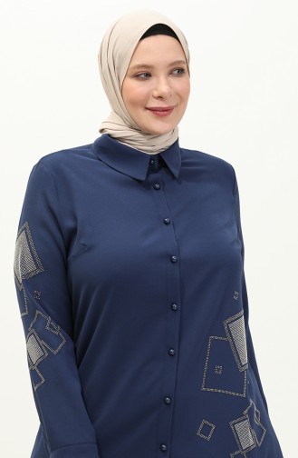 Büyük Beden Taş Baskılı Krep Tunik 2038-01 Lacivert