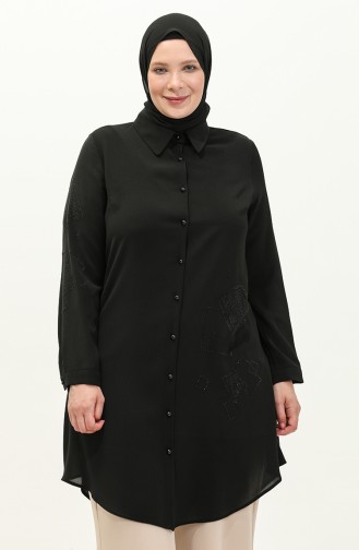 Büyük Beden Taş Baskılı Krep Tunik 2038-04 Siyah