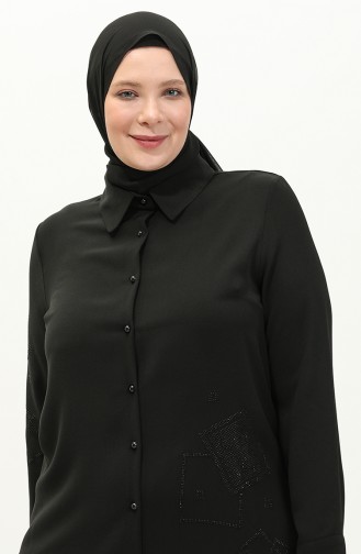 Büyük Beden Taş Baskılı Krep Tunik 2038-04 Siyah