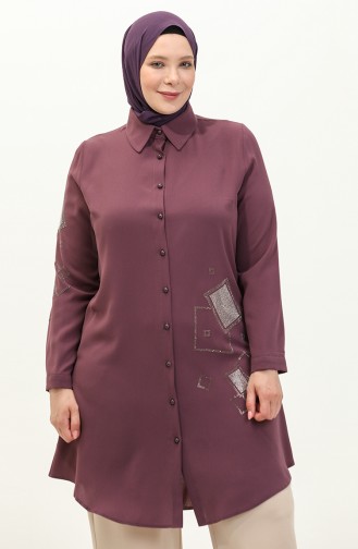 Büyük Beden Taş Baskılı Krep Tunik 2038-05 Mor