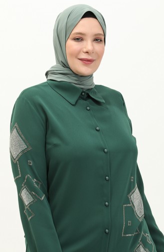Büyük Beden Taş Baskılı Krep Tunik 2038-06 Zümrüt Yeşili