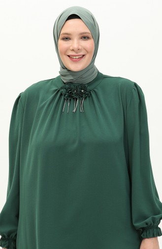 Büyük Beden Broşlu Tunik 2049-02 Zümrüt Yeşili