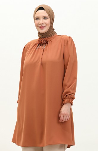 Plus Size Brooch Tunic 2049-03 Tan 2049-03