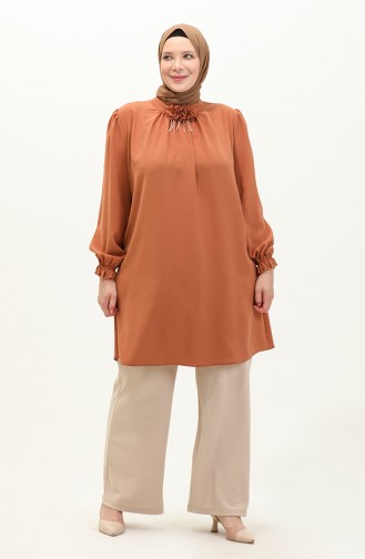 Plus Size Brooch Tunic 2049-03 Tan 2049-03