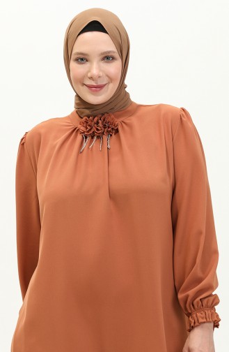 Plus Size Brooch Tunic 2049-03 Tan 2049-03