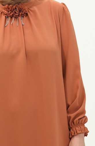 Plus Size Brooch Tunic 2049-03 Tan 2049-03