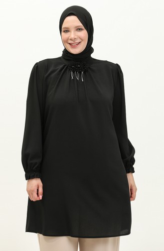 Plus Size Brooch Tunic 2049-04 Black 2049-04