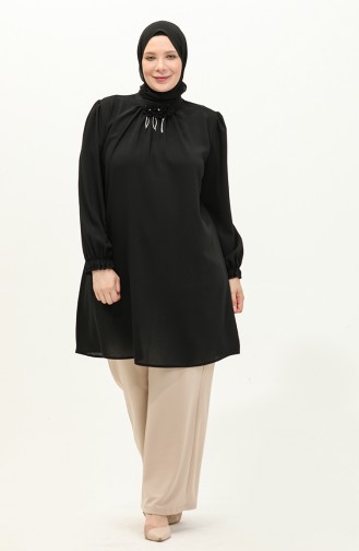 Plus Size Brooch Tunic 2049-04 Black 2049-04