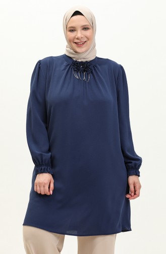 Büyük Beden Broşlu Tunik 2049-06 İndigo