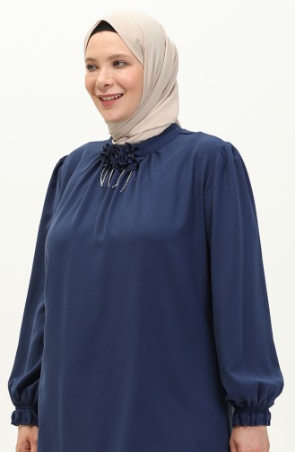 Büyük Beden Broşlu Tunik 2049-06 İndigo