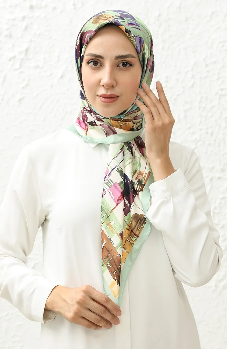 Karaca Desenli Rayon Eşarp 81011-01 Su Yeşili Yeşil