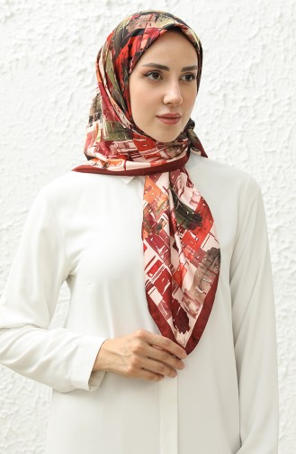 Karaca Patterned Rayon Scarf 81011-02 Claret Red Black 81011-02