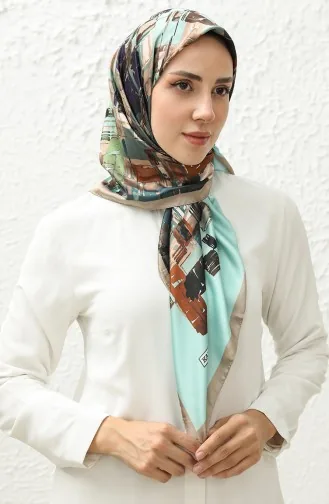 إيشارب رايون منقوش كاراجا 81011-04 أزرق فاتح عسلي 81011-04
