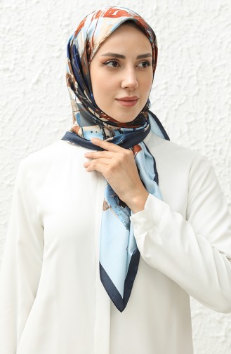 Karaca Patterned Rayon Scarf 81011-07 Navy Blue Sky Blue 81011-07