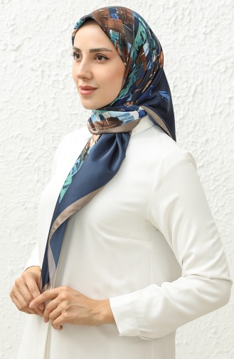 Karaca Patterned Rayon Scarf 81011-13 Dark Mink Navy Blue 81011-13