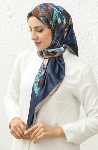 Karaca Patterned Rayon Scarf 81011-13 Dark Mink Navy Blue 81011-13