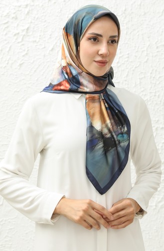 Karaca Patterned Rayon Scarf 81012-10 Dark Blue Brown 81012-10