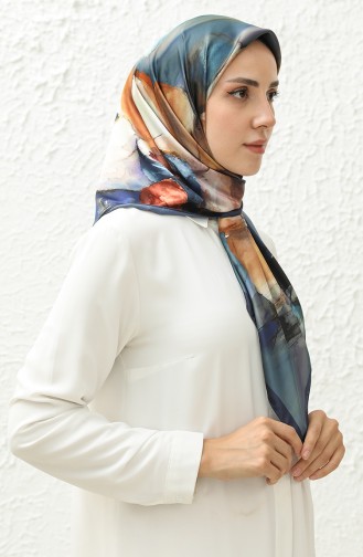 Karaca Patterned Rayon Scarf 81012-10 Dark Blue Brown 81012-10