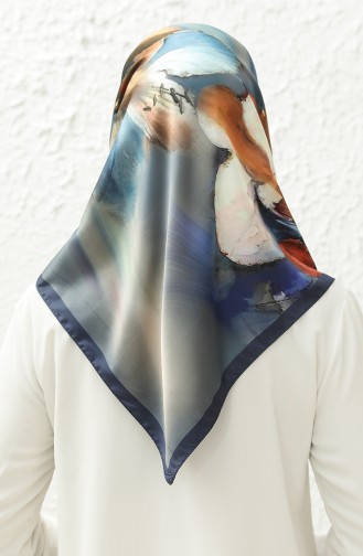 Karaca Patterned Rayon Scarf 81012-10 Dark Blue Brown 81012-10