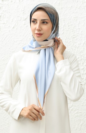 Karaca Patterned Rayon Scarf 81014-07 Cream Blue 81014-07