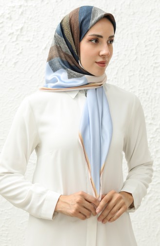 Karaca Patterned Rayon Scarf 81014-07 Cream Blue 81014-07