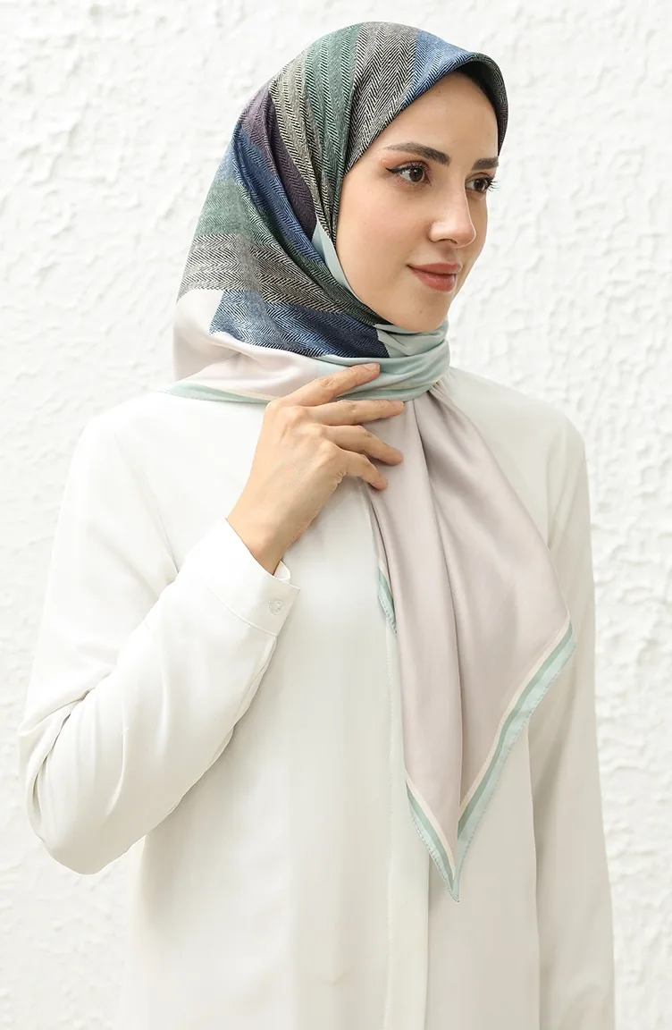 Karaca Gemusterter Rayon-Schal 81014-09 Hellblau Beige 81014-09