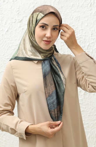 Karaca Patterned Rayon Scarf 81015-09 Dark Green Brown 81015-09