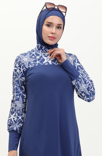 Elif Okur Tam Kapalı Tesettür Mayo İndigo 7062