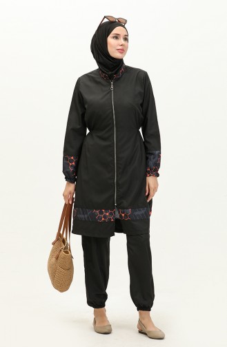 Elif Okur Maillot De Bain Micro Hijab Entièrement Couvert Noir Nid D`abeille 7522 7522