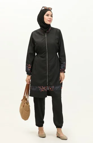 Elif Okur Vollständig Bedeckter Micro-Hijab-Badeanzug Schwarze Wabe 7522 7522